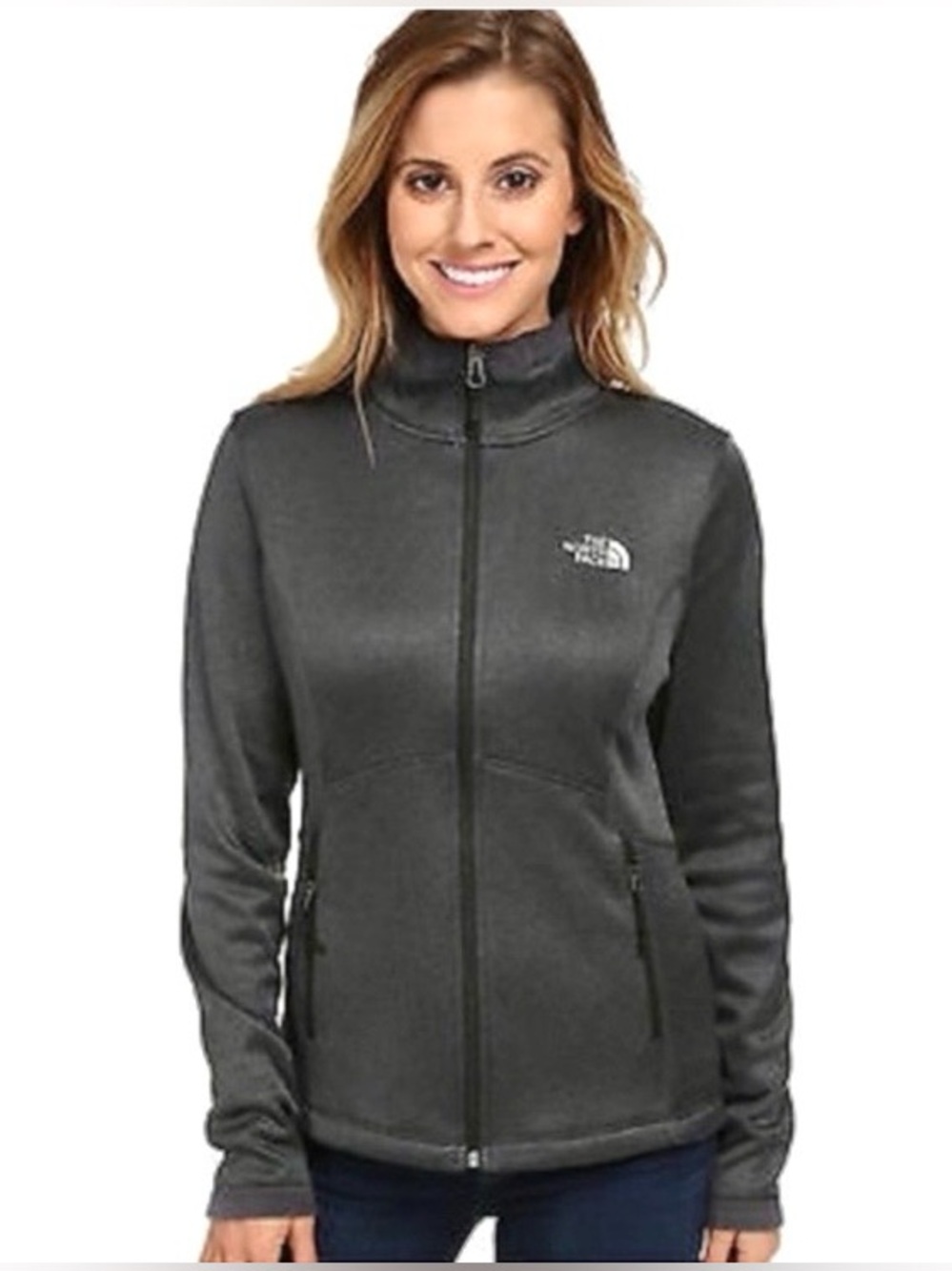 The North Face Fleece Jacket Womens L Agave Gray Full Zip Outdoor Hiking Gorp